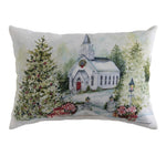 Christmas White Church Pillow 18"x13"– Climaweave Polyester by Manual Woodworkers