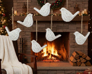 Christmas Bird Ornament Set of 12 – Resin – Cream and Brown – 4