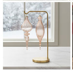 Drop ornament set in ribbed glass 8.5 inch height rose and gold for Christmas decorating Melrose