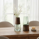 Glass Vase Set – Tapered Design with Wood Base