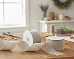 Christmas Wired Ribbon – Beige Shimmer Cotton With Lurex, 2.5