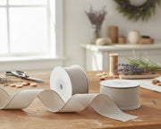 Christmas Wired Ribbon – Beige Shimmer Cotton With Lurex, 2.5