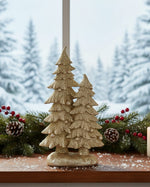 Christmas Double Tree Figurines – Glittered Resin Holiday Décor