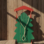 Christmas Wood Pine Tree Sled – Festive Green and Red Holiday Décor