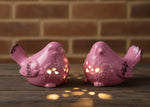 Set of 2 Rose Ceramic Birds – Lighted Display