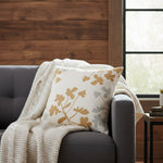 Tan Florals Decorative Pillow – Indoor Outdoor 18" by Manual Woodworkers