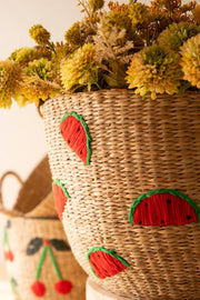 Woven Seagrass Fruit Baskets Set of 3 With Stitched Designs 14