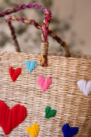 Woven Seagrass Basket With Stitched Heart Details 19