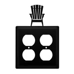 Double Adirondack Outlet Cover 6.63"H Black Wrought Iron Decorative Silhouette Wall Plate By Village Wrought Iron Inc.