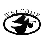 Angel Welcome Wall Sign – 11.38" Wide Rustic Metal Plaque, Small Inspirational Entryway Welcome Sign by Village Wrought Iron Inc.