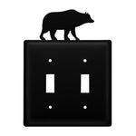 Double Bear Double Switch Cover 6.25"H Black Wrought Iron Rustic Wall Plate By Village Wrought Iron Inc.