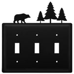 Triple Switch Cover Wrought Iron Bear and Pine Tree Design 6.63" H Rustic Cabin Wall Plate by Village Wrought Iron Inc.