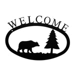 Bear & Pine Welcome Wall Sign – 11.38" Wide Rustic Metal Plaque, Small Cabin Entryway Welcome Sign by Village Wrought Iron Inc.