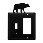 Double Bear Single Switch & GFI Cover – Black Wrought Iron, 6 1/4" H, Rustic Wildlife Wall Plate by Village Wrought Iron Inc.