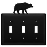 Triple Bear Switch Cover Wrought Iron Wildlife Design 6.25" H Decorative Wall Plate for Lodge Style Interiors by Village Wrought Iron Inc.