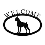 Boxer Welcome Wall Sign – 11.38" Wide Rustic Metal Plaque, Small Dog Lover Entryway Welcome Sign by Village Wrought Iron Inc.