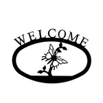 Butterfly Welcome Wall Sign – 11.38" Wide Rustic Metal Plaque, Small Nature-Themed Entryway Welcome Sign by Village Wrought Iron Inc.