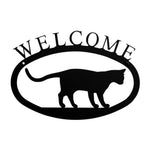 Cat at Play Welcome Wall Sign – 11.38" Wide Rustic Metal Plaque, Small Cat Lover Entryway Welcome Sign by Village Wrought Iron Inc.