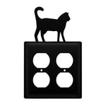 Double Cat Double Outlet Cover – 7 3/8" H Black Wrought Iron Wall Plate, Whimsical Silhouette By Village Wrought Iron Inc.