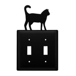 Double Cat Double Switch Cover 7.38" H Black Metal Rustic Western Decorative Light Switch Plate By Village Wrought Iron Inc.