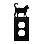 Single Cat Outlet Cover 7.38"H Black Wrought Iron Decorative Silhouette Wall Plate By Village Wrought Iron Inc.