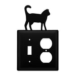Double Cat Switch & Outlet Cover 7.38"H Black Wrought Iron Rustic Wall Plate By Village Wrought Iron Inc.