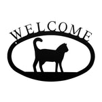 Cat Welcome Wall Sign – 11.38" Wide Rustic Metal Plaque, Small Cat Lover Entryway Welcome Sign by Village Wrought Iron Inc.
