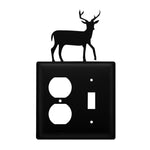 Double Deer Outlet & Switch Cover – 7 5/8" H, Matte Black Wrought Iron Rustic Combination Wall Plate by Village Wrought Iron Inc.