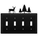 Quad Deer & Pine Quadruple Switch Cover – Black Wrought Iron, 6 5/8" H, Rustic Cabin Wall Plate by Village Wrought Iron Inc.