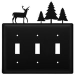 Triple Switch Cover Wrought Iron Deer and Pine Trees Design 6.63" H Decorative Wall Plate for Cabin Decor by Village Wrought Iron Inc.