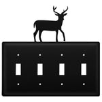 Quad Deer Quadruple Switch Cover – Black Wrought Iron, 7 5/8" H, Rustic Cabin Wall Plate by Village Wrought Iron Inc.