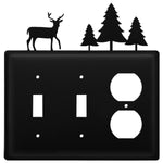 Triple Deer & Tree Double Switch & Single Outlet Cover 6.63" H Black Metal Rustic Decorative Plate By Village Wrought Iron Inc