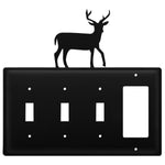 Quad Deer Triple Switch & Single GFI Cover – Black Wrought Iron, 7 5/8" H, Rustic Cabin Wall Plate by Village Wrought Iron Inc.