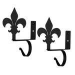 Fleur de Lis Curtain Shelf Brackets Pair 7.5"H Black Wrought Iron Rustic Farmhouse Wall Mount By Village Wrought Iron Inc.