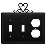 Triple Heart Double Switch & Single Outlet Cover 6" H Black Metal Decorative Plate By Village Wrought Iron Inc.