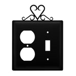 Double Heart Single Outlet Cover – 6" H Black Wrought Iron Wall Plate, Rustic Silhouette by Village Wrought Iron Inc.