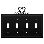 Quad Heart Quadruple Switch Cover – Black Wrought Iron, 6" H, Rustic Decorative Wall Plate by Village Wrought Iron Inc.