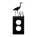 Single Heron Outlet Cover 8.13"H Black Wrought Iron Wildlife Silhouette Wall Plate By Village Wrought Iron Inc.