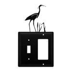 Double Heron Single Switch & GFI Cover – Black Wrought Iron, 8 1/8" H, Coastal Wildlife Wall Plate by Village Wrought Iron Inc.