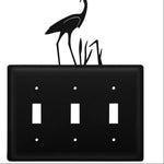 Triple Switch Wall Cover Heron Wildlife Wrought Iron Design 8.13 H Decorative Nature Wall Plate by Village Wrought Iron Inc.