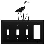 Quad Heron Triple Switch & Single GFI Cover – Black Wrought Iron, 8 1/8" H, Coastal Wall Plate by Village Wrought Iron Inc.
