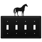 Quad Horse Quadruple Switch Cover – Black Wrought Iron, 7 1/8" H, Rustic Western Decorative Wall Plate by Village Wrought Iron Inc.
