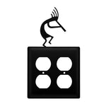 Double Kokopelli Double Outlet Cover – 8" H Black Wrought Iron Wall Plate, Southwestern Silhouette By Village Wrought Iron Inc.