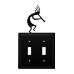 Double Kokopelli Double Switch Cover 8" H Black Metal Rustic Western Decorative Light Switch Plate By Village Wrought Iron Inc.