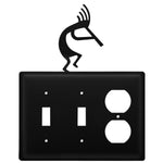 Triple Kokopelli Double Switch & Single Outlet Cover 8" H Black Metal Decorative Plate By Village Wrought Iron Inc.