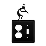 Double Kokopelli Single Outlet Cover – 8" H Black Wrought Iron Wall Plate, Native Silhouette by Village Wrought Iron Inc.