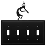 Quad Kokopelli Quadruple Switch Cover – Black Wrought Iron, 8" H, Southwestern Decorative Wall Plate by Village Wrought Iron Inc.