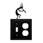 Double Kokopelli Switch & Outlet Cover 8"H Black Wrought Iron Southwestern Wall Plate By Village Wrought Iron Inc.