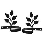 Leaf Curtain Tie Backs (Pair) – 4 1/2" H Black Wrought Iron Nature-Inspired Curtain Holdbacks by Village Wrought Iron Inc.