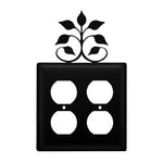 Double Leaf Fan Outlet Cover 7.13"H Black Wrought Iron Decorative Silhouette Wall Plate By Village Wrought Iron Inc.